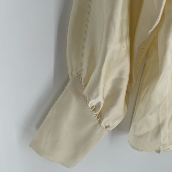 Roari Marna Satin Button Front Structured Shirt Blouse In Bone - Picture 6 of 10